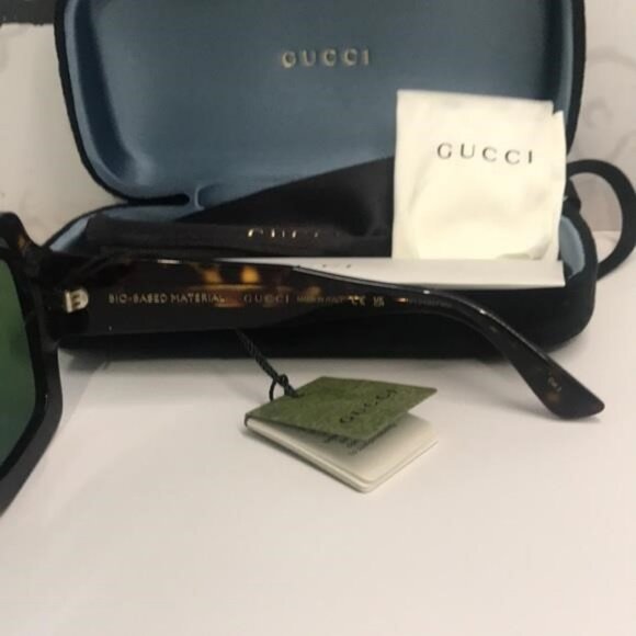 New Authentic Gucci GG1111S 002 Havana Square Sunglasses Green Lenses - Picture 12 of 13